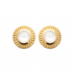 Puces d'oreilles en plaqué or anneau ciselé et pierre de lune Obrillant-Bijoux