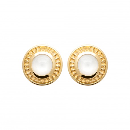 Puces d'oreilles en plaqué or anneau ciselé et pierre de lune Obrillant-Bijoux