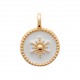 Pendentif en plaqué or médaille ronde en émail blanc motif étoile obrillant-bijoux