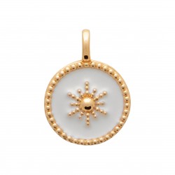 Pendentif en plaqué or médaille ronde en émail blanc motif étoile obrillant-bijoux