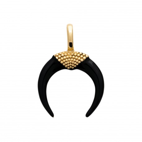 Pendentif en plaqué or corne en émail noir obrillant-bijoux