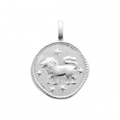 Pendentif argent 925 rhodié médaille Lion astrologique Obrillant-Bijoux