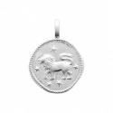 Pendentif argent 925/000 rhodié médaille signe du lion