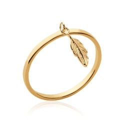 Bague plaqué or petite plume pampille breloque Obrillant-bijoux