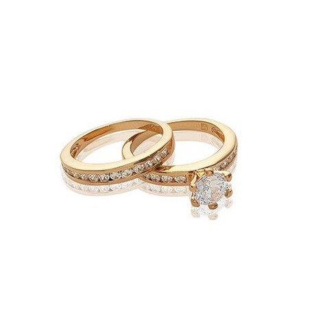 Solitaire accompagnée duo plaqué or pavé pierres zirconium blanc Obrillant-Bijoux