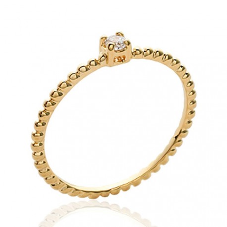 Solitaire fin plaqué or monture perlée pierre en zirconium blanc Obrillant-bijoux