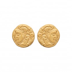 Puces d'oreilles en plaqué or médailles visages style antique et artisanal obrillant-bijoux