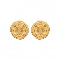 Puces d'oreilles en plaqué or médailles croix style antique et artisanal obrillant-bijoux