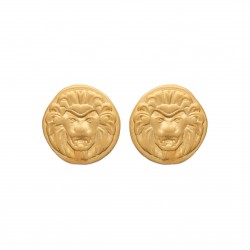 Puces d'oreilles en plaqué or médailles lion style antique et artisanal obrillant-bijoux