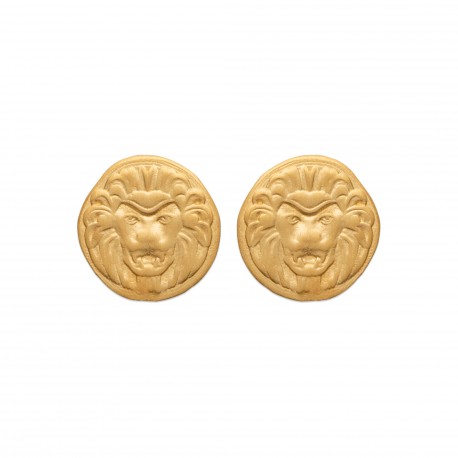 Puces d'oreilles en plaqué or médailles lion style antique et artisanal obrillant-bijoux