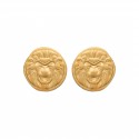 Puces d'oreilles en plaqué or médailles lion style antique et artisanal