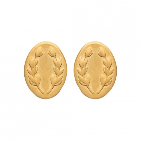 Puces d'oreilles en plaqué or médailles lauriers style antique et artisanal obrillant-bijoux