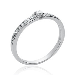 Solitaire accompagné en argent massif rhodié fines pierres en zirconium blanc Obrillant-Bijoux