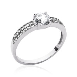 Solitaire accompagné en argent massif rhodié pavé en pierres zirconium blanc Obrillant-Bijoux