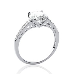 Solitaire accompagné en argent rhodié pierre sertie en zirconium blanc Obrillant-Bijoux