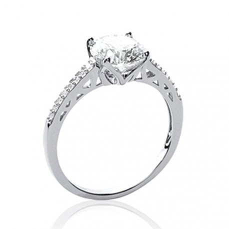 Solitaire accompagné en argent rhodié pierre sertie en zirconium blanc Obrillant-Bijoux