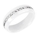 Bague anneau en céramique blanche et cristaux blanc T54 promotion