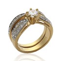 Solitaire accompagné duo en plaqué or pavé en pierres zirconium blanc T54 promotion
