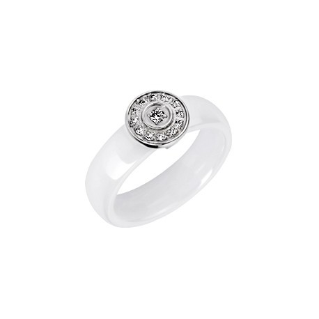 Bague en céramique blanche et cercle pavé de cristaux Obrillant-Bijoux