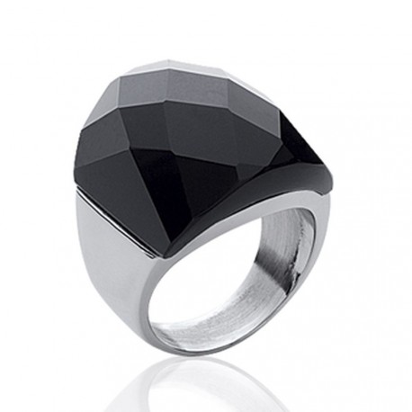 Bague en acier imposante en céramique noire à facettes promotion Obrillant-Bijoux