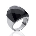 Bague en acier imposante en céramique noire à facettes T58 promotion