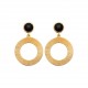 Boucles d'oreilles en plaqué or cercle ciselé et pierre en agate noire obrillant-bijoux