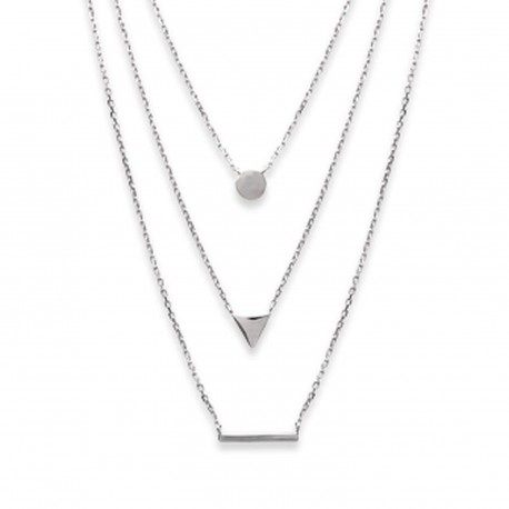 Collier en argent massif 925/000 rhodié trois rangs pastille triangle et rectangle obrillant-bijoux