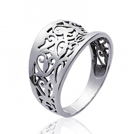 Bague en argent massif 925 fines arabesques ciselées style baroque Obrillant-Bijoux