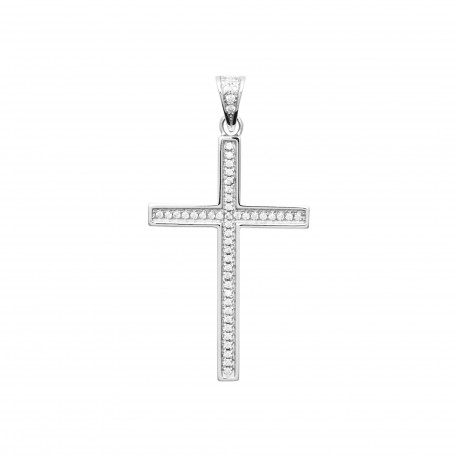 Pendentif grande croix pavé en zirconium blanc pas cher obrillant-bijoux
