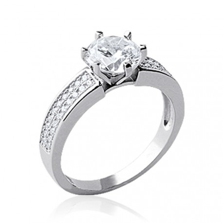 Solitaire accompagné en argent rhodié pierres en zirconium blanc micro-sertis Obrillant-Bijoux