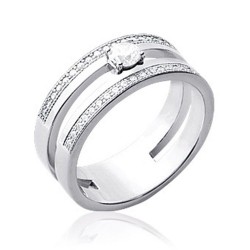Solitaire accompagné en argent massif 925 rhodié deux rangs pavé en zirconium Obrillant-Bijoux