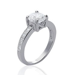 Solitaire accompagné en argent rhodié pavé en pierres zirconium blanc Obrillant-Bijoux