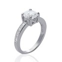 Solitaire accompagné argent 925 rhodié pierre ronde en zirconium blanc