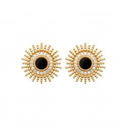 Puces d'oreilles en plaqué or soleil avec agate noire et zirconium Obrillant-Bijoux