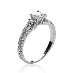 Solitaire accompagné en argent rhodié pierres en zirconium blanc micro-sertis Obrillant-Bijoux