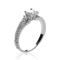 Solitaire accompagné en argent 925/000 rhodié en zirconium blanc microserti