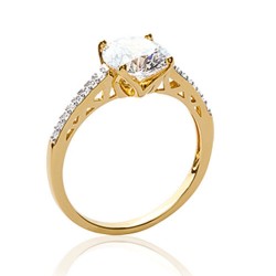 Solitaire accompagné plaqué or ciselé pavé pierres zirconium blanc chic Obrillant-bijoux