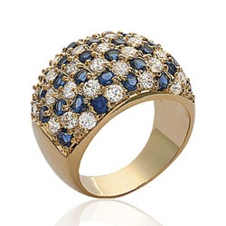 Bague bombée en plaqué or pavé de pierres en cristal bleu et zirconium blanc Obrillant-bijoux