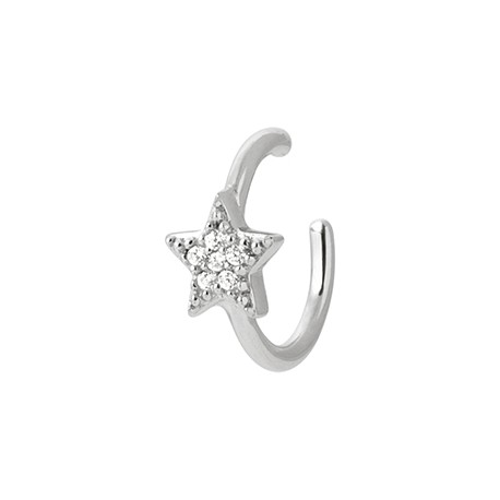 Bague d'oreilles en argent 925/1000 rhodié étoile en zirconium blanc pas chere obrillant-bijoux