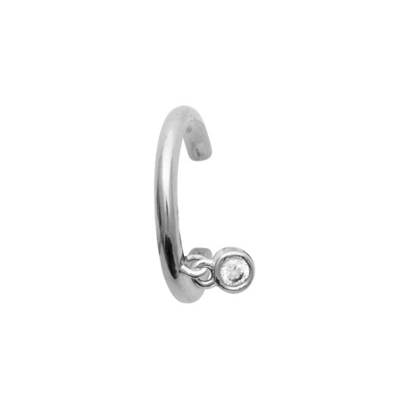 Bague d'oreilles en argent rhodié pampille serti clos en zirconium blanc pas chere obrillant-bijoux