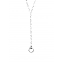 Collier Y en argent 925/1000 rhodié anneaux entrelacés pavé en zirconium pas cher obrillant-bijoux