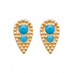 Puces d'oreilles en plaqué or goutte pavé en cristal bleu pas chères obrillant-bijoux
