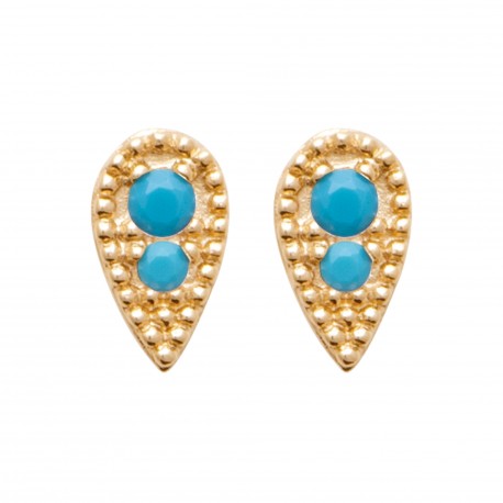 Puces d'oreilles en plaqué or goutte pavé en cristal bleu pas chères obrillant-bijoux