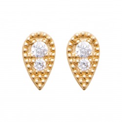 Puces d'oreilles en plaqué or goutte pavé en cristal blanc pas chères obrillant-bijoux