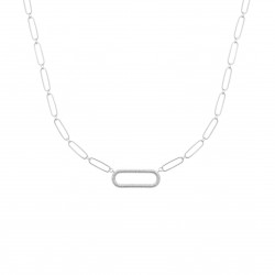 Collier en argent maille rectangulaire maillon pavé en zirconium blanc pas cher obrillant-bijoux