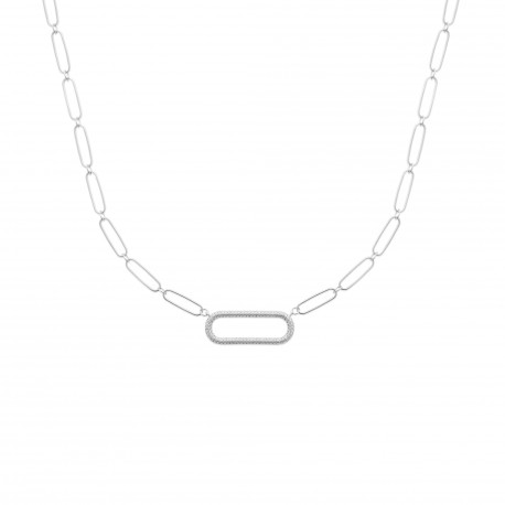 Collier en argent maille rectangulaire maillon pavé en zirconium blanc pas cher obrillant-bijoux