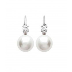Boucles d'oreilles dormeuses argent 925/000 rhodié perle beige pavé en zirconium blanc obrillant-bijoux