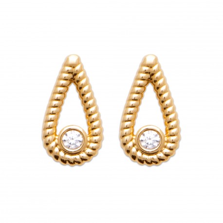 Boucles d'oreilles en plaqué or ovales pierre sertie clos en zirconium blanc pas chère obrillant-bijoux