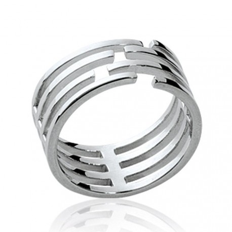 Bague argent 925 rhodié 4 rangs mixte promotion Obrillant-Bijoux