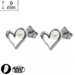 Puces d'oreilles en argent 925/1000 rhodié coeur et perle obrillant-bijoux